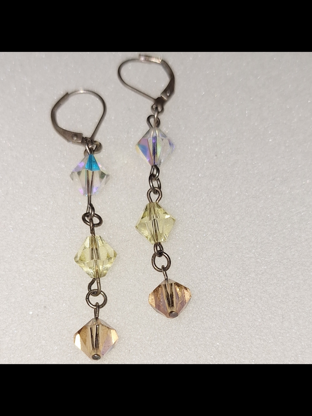 Crystal Drop Dangle Earrings - Yellow, Champagne & Iridescent